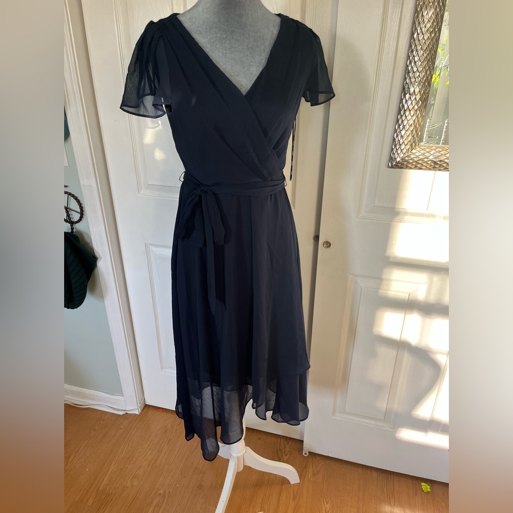 Chic Navy High Low Wrap Dress